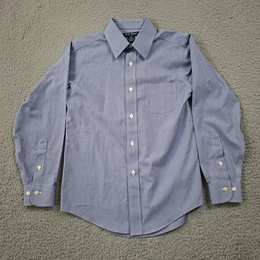 Brooks Brothers Boys 10 Blue Non-Iron Cotton Oxford Button Down Shirt LS